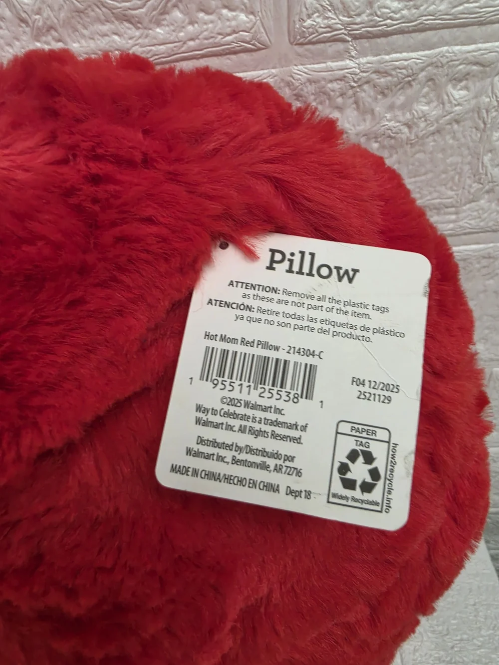 Nwt Valentine's Mother Day Plush Red Heart Pillow 20